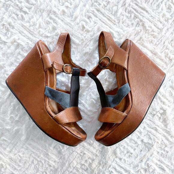 Chie Mihara Shoes - Chie Mihara Brown Leather Platform Wedge Sandals